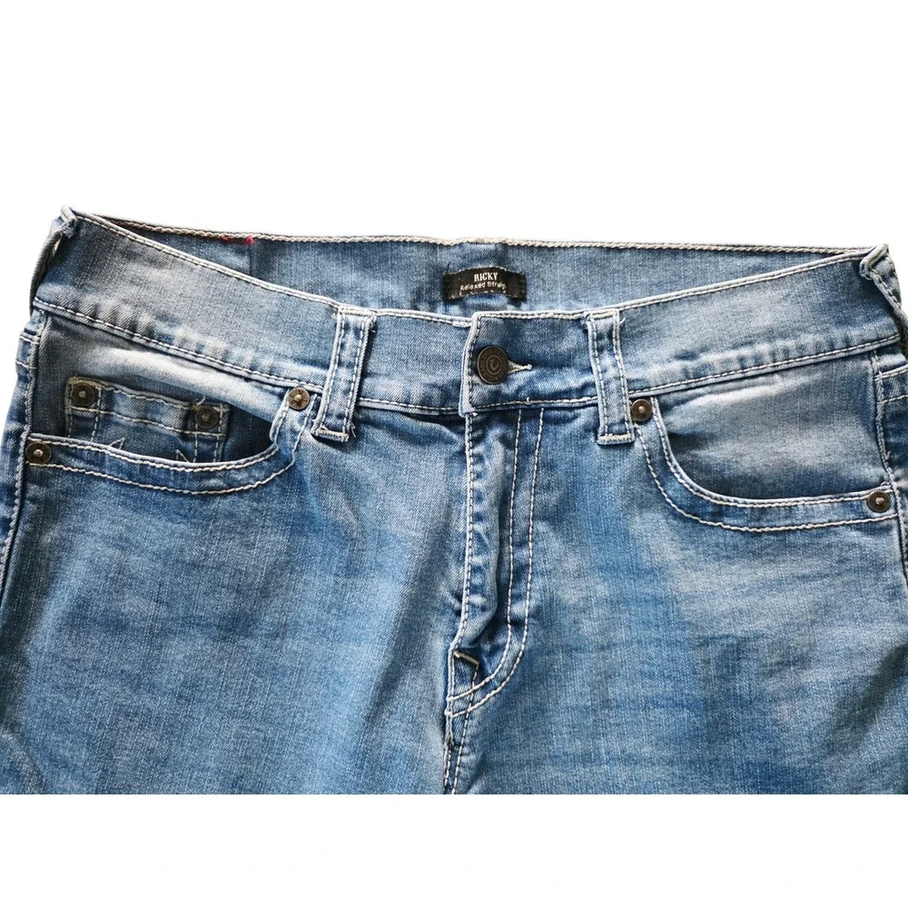 True‎ Religion Ricky 36 Relaxed  Blue Denim Shorts Mens Raw Hem Distressed